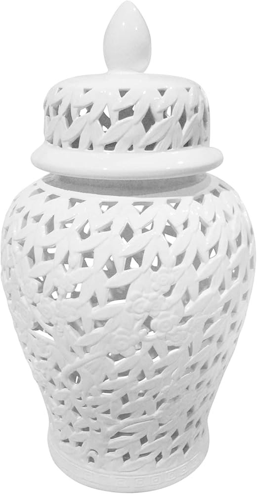 Sagebrook Home 12468-01 Pierced Ceramic Temple Jar, White, 13.75x13.75x24 | Amazon (US)
