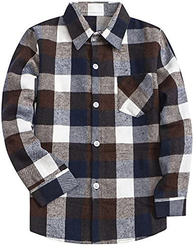 SANGTREE Baby Boys Flannel Shirt Long Sleeve Button Down Plaid Shirt Brown, 12-18 Months = Tag 80 | Amazon (US)