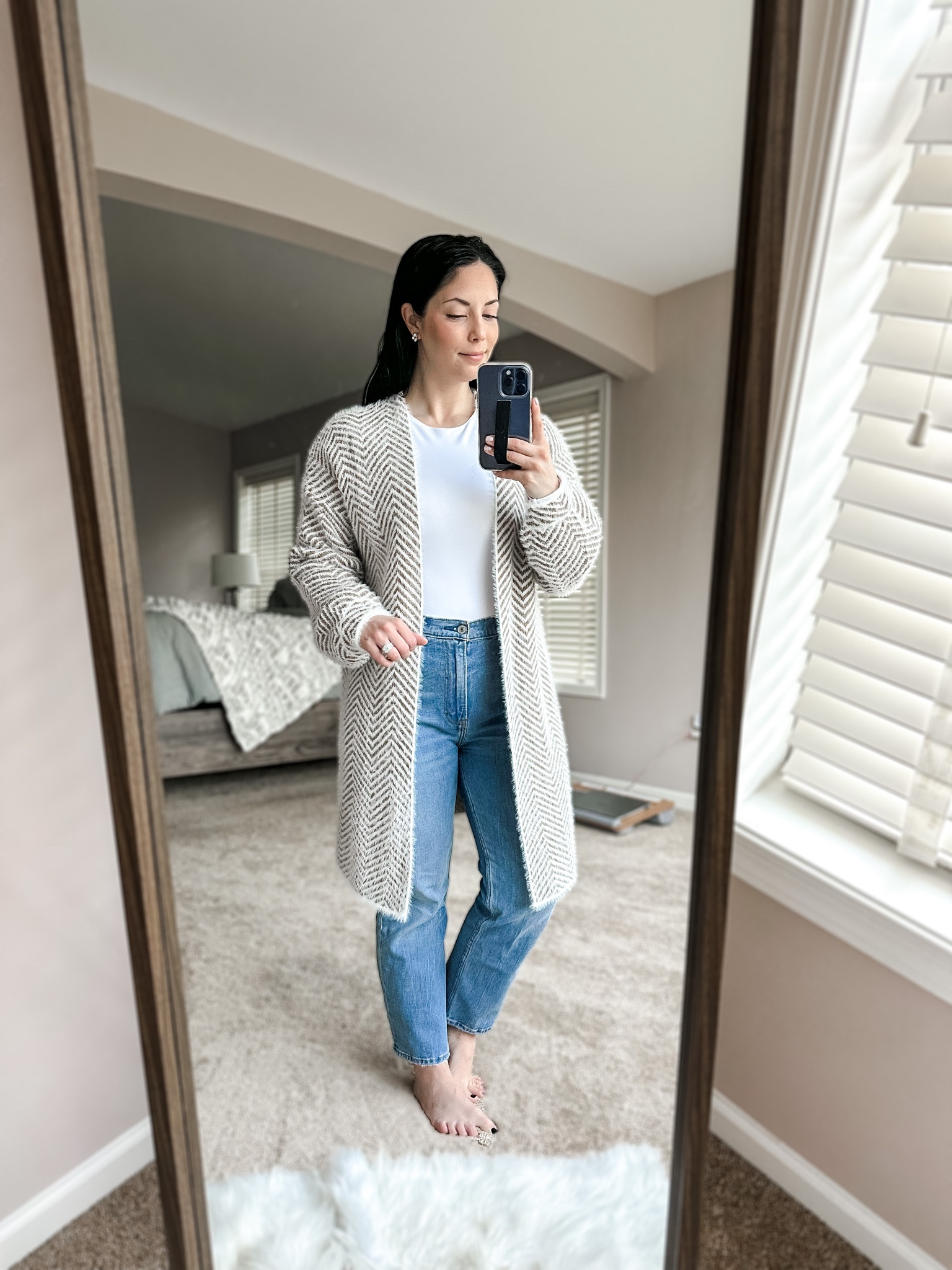 Amazon sweater- size small 
Color: Khaki
Jeans: size 27s
Bodysuit-small 
•
Sweater ships PRIME and you can have it by tomorrow! 
Jeans are on sale for under $65

#LTKunder50 #LTKFind #LTKSeasonal