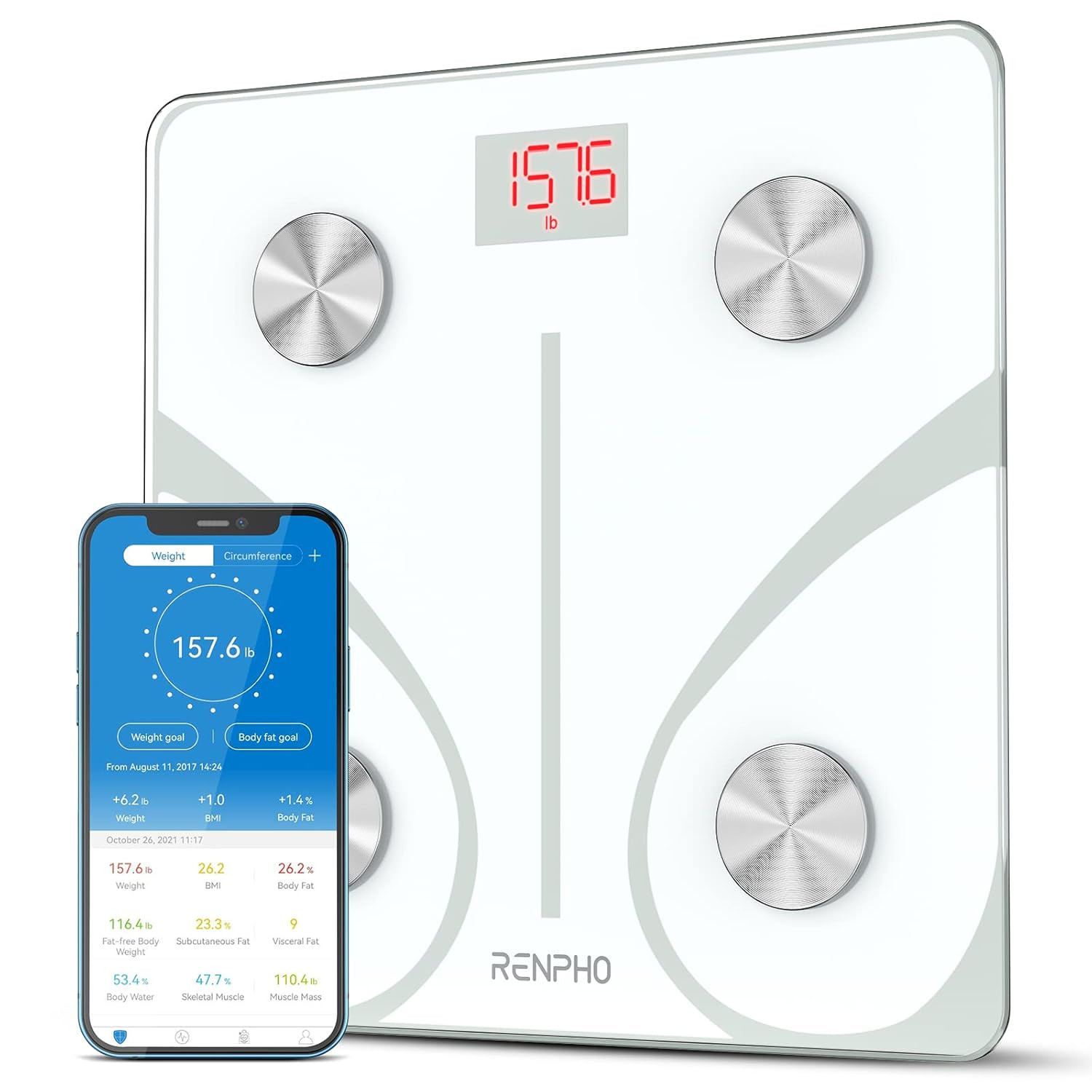 RENPHO Body Fat Scale Smart BMI Scale Digital Bathroom Wireless Weight Scale, Body Composition An... | Amazon (US)