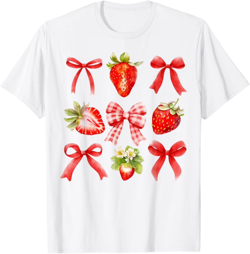 Strawberry Coquette Bow Strawberries Festival Girls Women T-Shirt | Amazon (US)