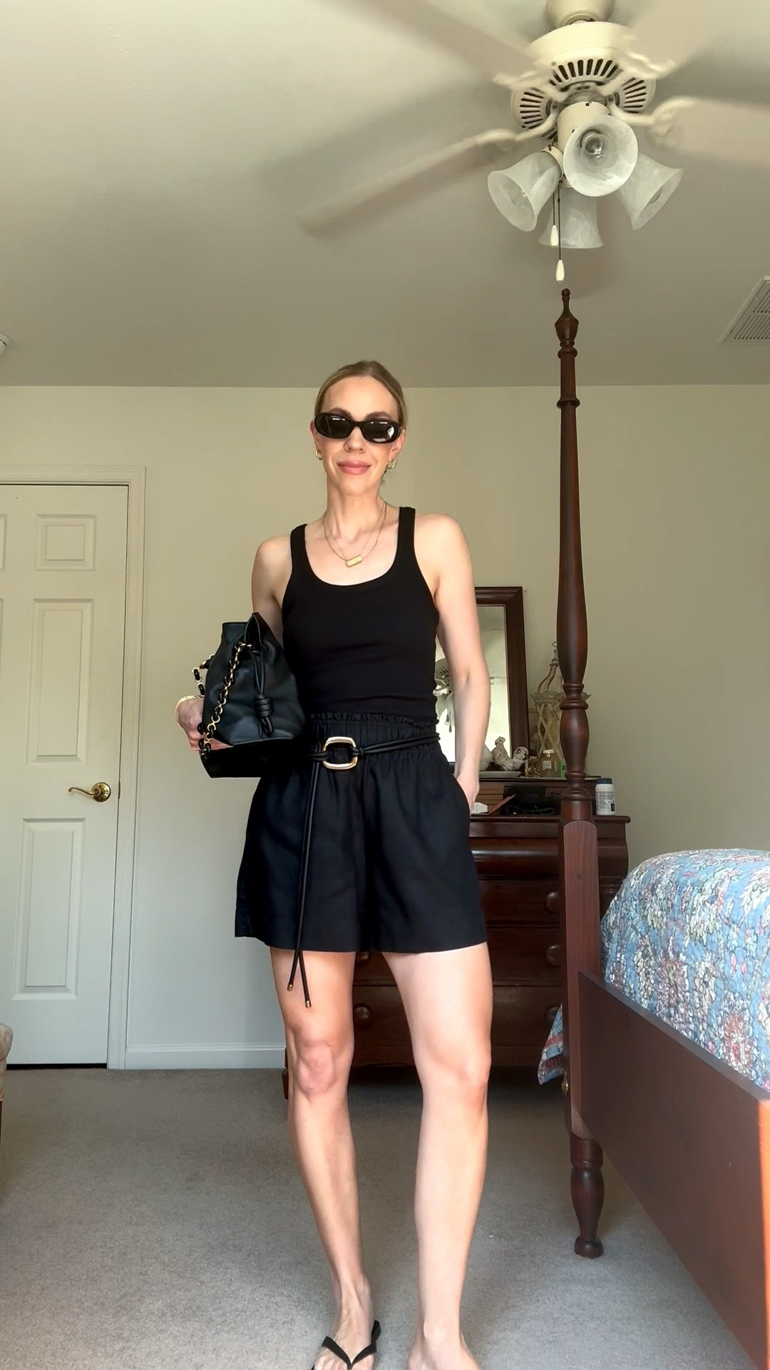 All black summer outfit idea, over 40 outfit, @Madewell leather wrap belt, @Quince linen shorts, Loewe Flamenco bag

#LTKxMadewell #LTKSaleAlert #LTKOver40