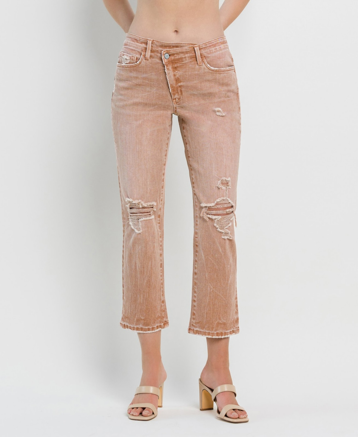 Flying Monkey Women's High Rise Crossover Straight Jeans - Cafe brown | Macy's