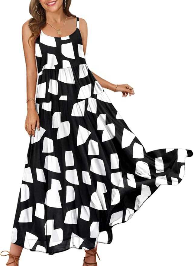 YESNO Summer Dresses for Women Casual Loose Bohemian Floral Dress with Pockets Spaghetti Strap Ma... | Amazon (US)