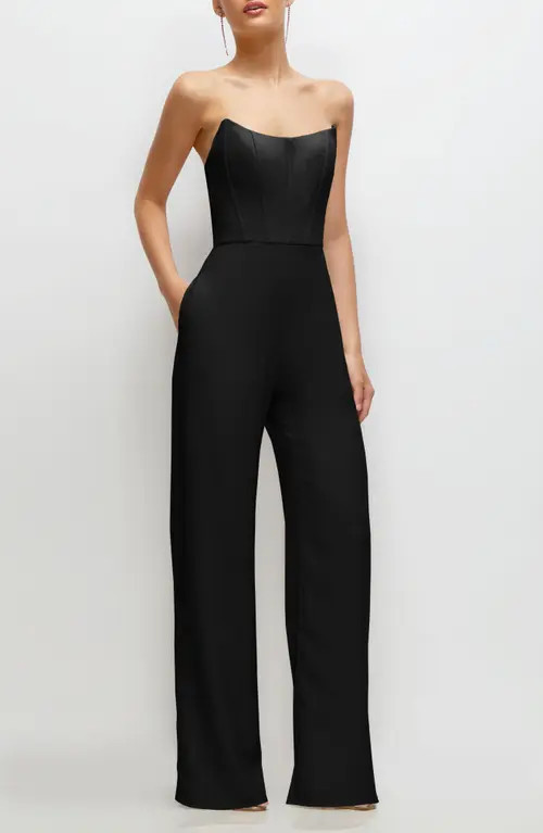 After Six Corset Strapless Wide Leg Jumpsuit in Black at Nordstrom, Size 0 | Nordstrom