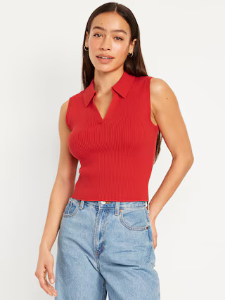 Rib-Knit Crop Polo Sweater | Old Navy (US)