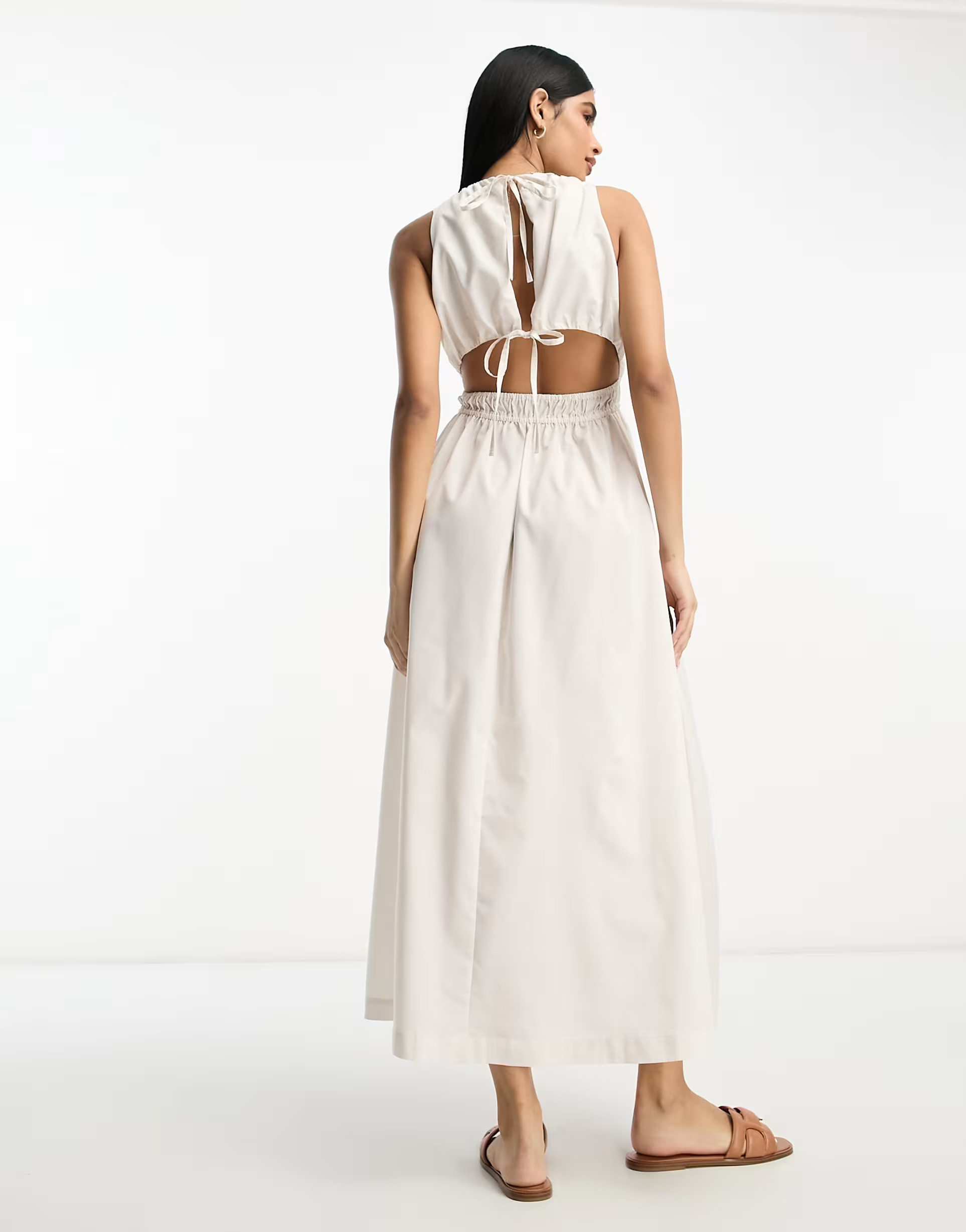 ASOS DESIGN cotton high neck gathered maxi dress in ecru | ASOS (Global)