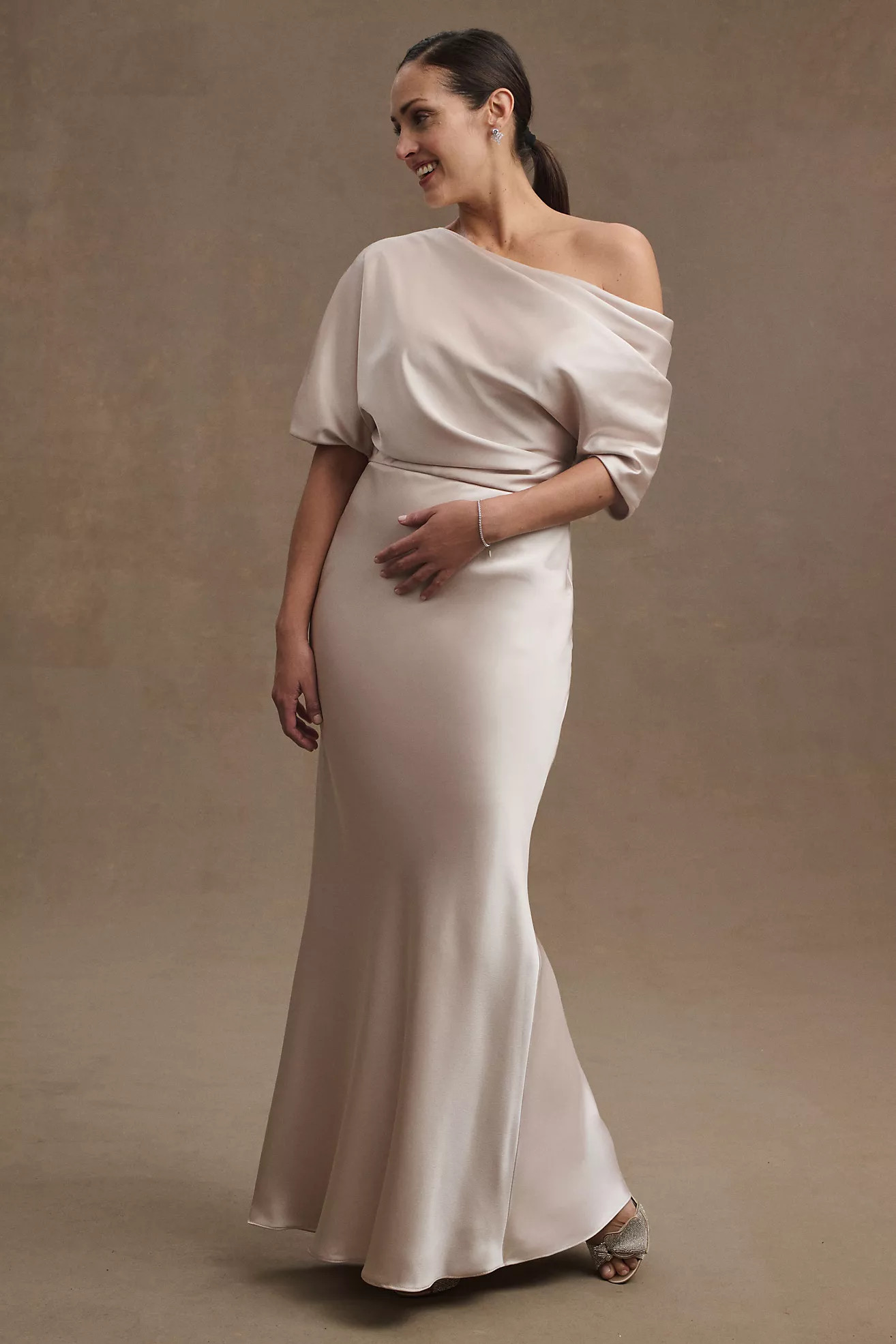 Amsale Pryce Off-Shoulder Satin Column Gown | Anthropologie (US)