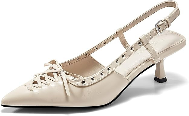 Coutgo Womens Slingback Kitten Heels Closed Pointed Toe Low Heel Dress Shoes Studded Bow Pumps Si... | Amazon (US)