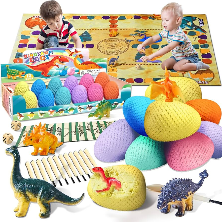 Stuffed Easter Eggs Basket Stuffers - 12 Dinosaur Toys Easter Gifts for Kids Dino Fossil Eggs Dig... | Amazon (US)