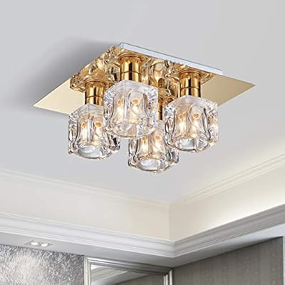 Saint Mossi Square Ceiling Light Semi Flush Ceiling Lamp, Clear Glass Ice Cube Shades, Gold Plati... | Amazon (UK)
