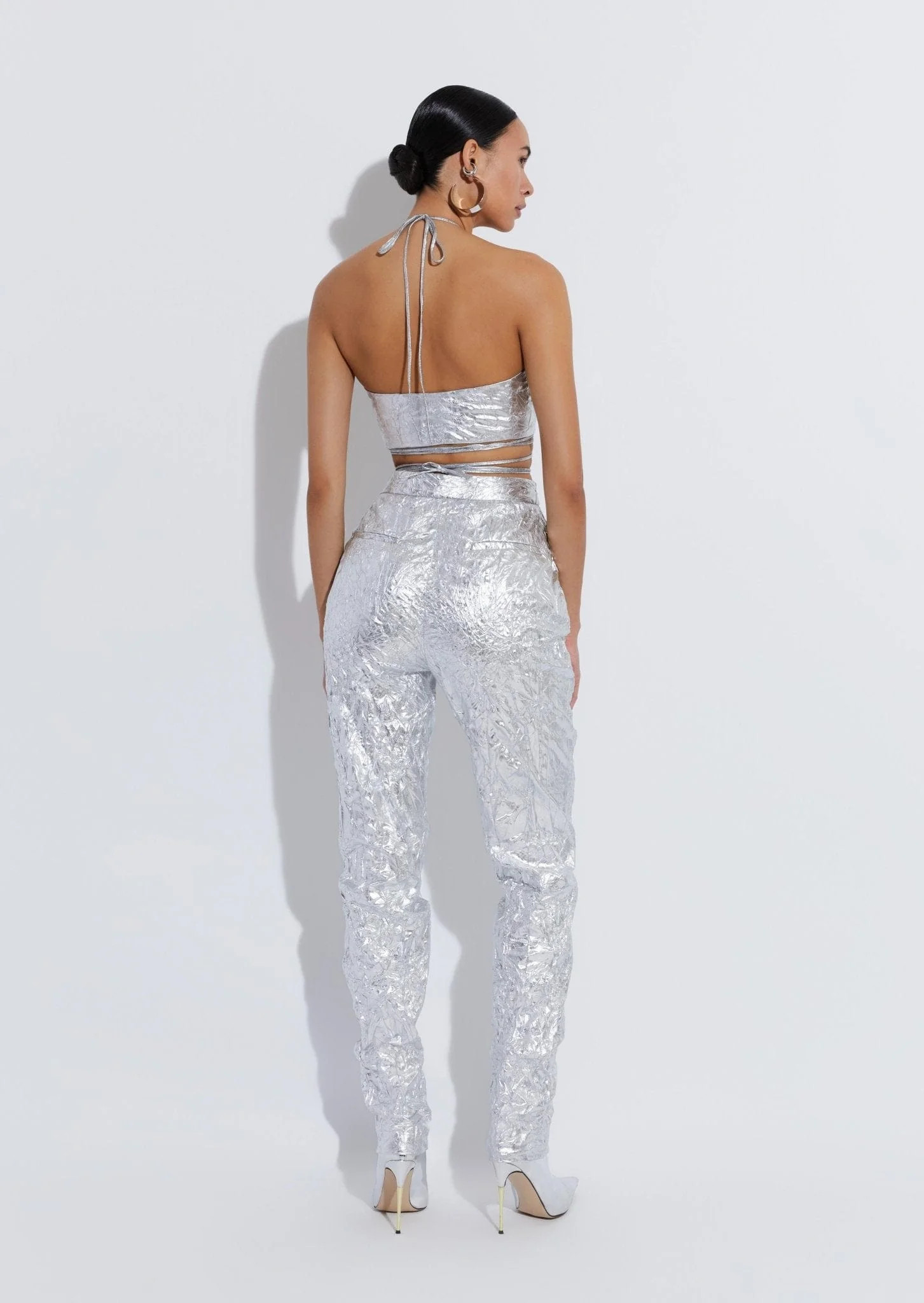 Crinkle Metallic Slim Trouser | Lapointe (US)