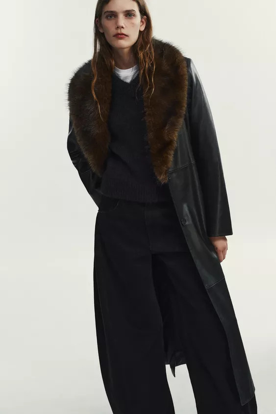 FAUX LEATHER COAT WITH DETACHABLE COLLAR | Zara US