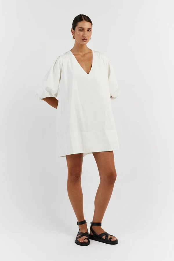 SKYLAR OFF WHITE COTTON SMOCK DRESS | DISSH