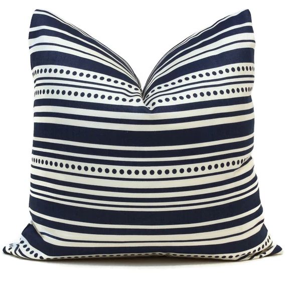 Schumacher Studio Bon Indoor Outdoor Blue Stripedot Pillow Cover, Square or Lumbar Pillow Cover, Thr | Etsy (US)