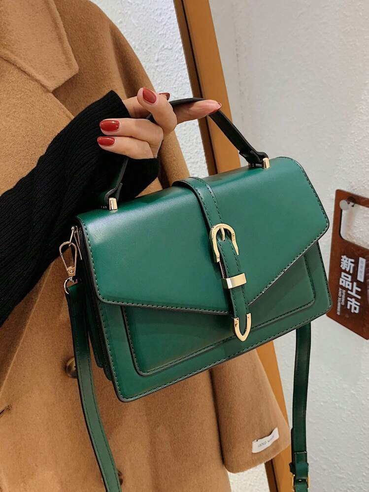 Leather Strap Decor Flap Top Handle & Crossbody Bag | SHEIN