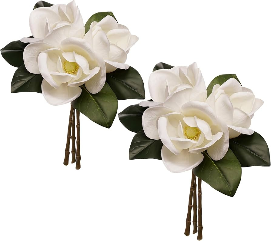 FlorisDecor 6 Stems Real Touch White Magnolia Flowers for Vases, Artificial Realistic Magnolia La... | Amazon (US)