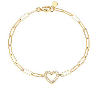 Diamonique Paperclip Link Bracelet, 18K Clad S erling Silver | QVC