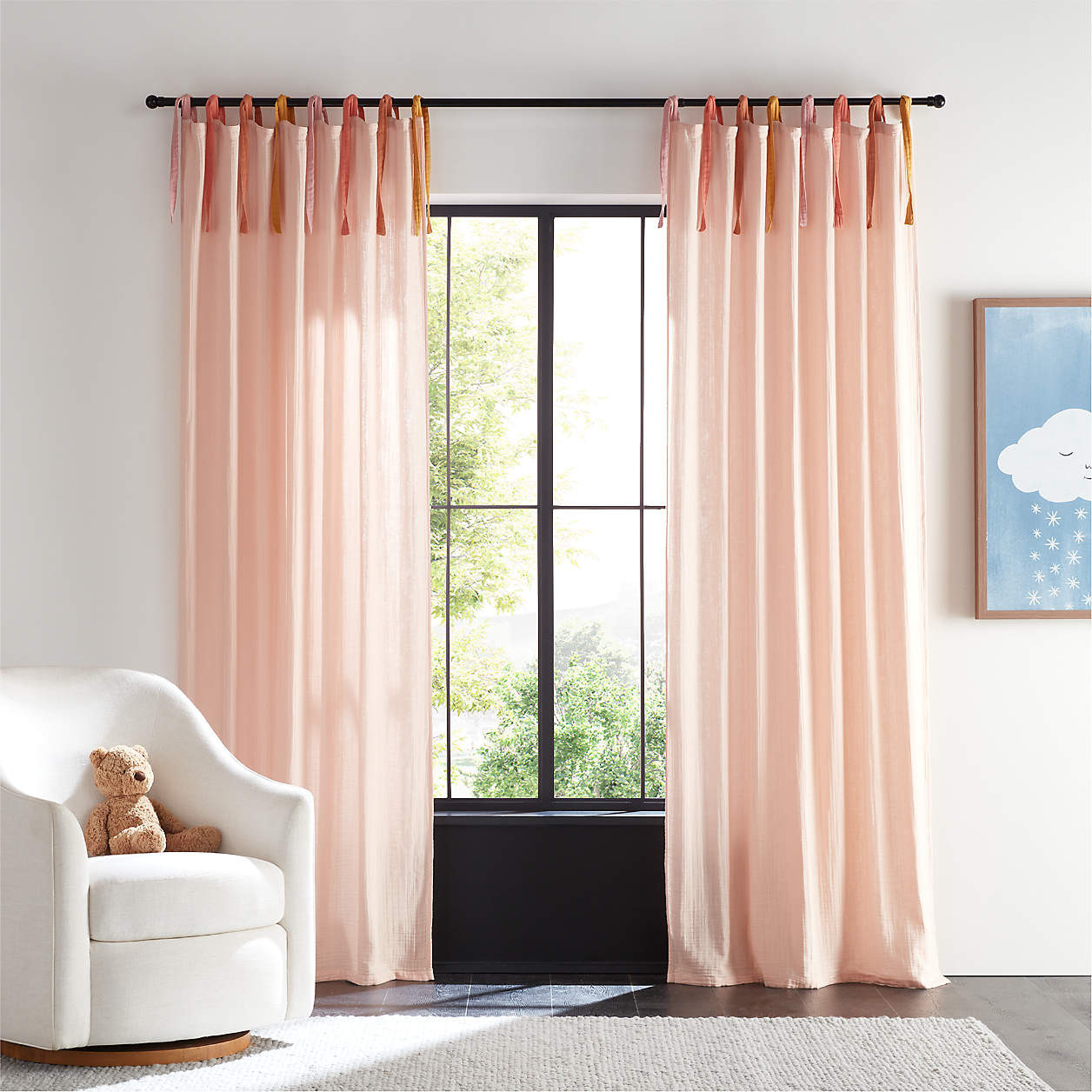 Pink Tie 100% Organic Cotton Muslin Curtain Panel 44"x84" + Reviews | Crate & Kids | Crate & Barrel