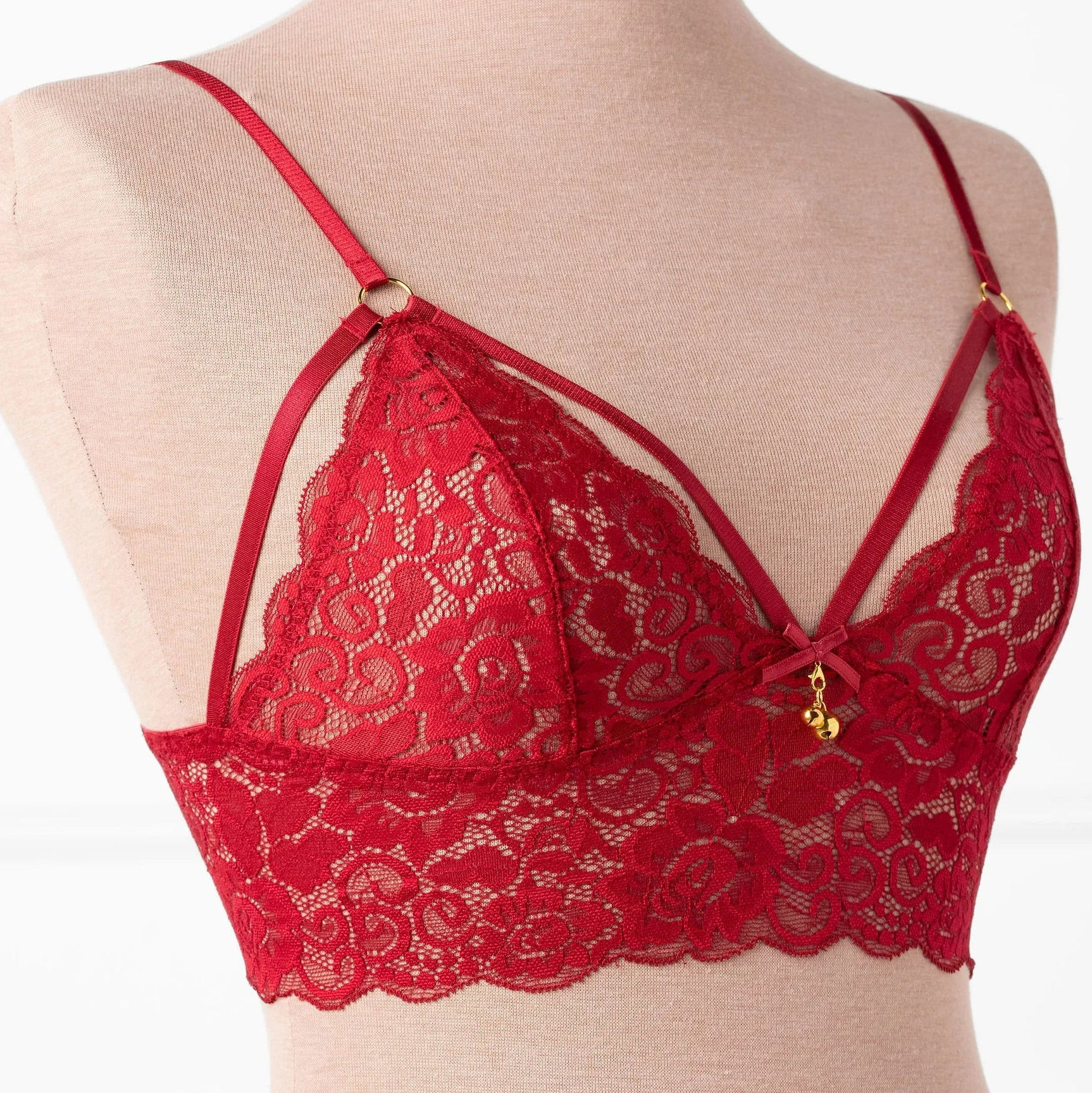 Lacy Caged Charm Bralette - Red | Mentionables