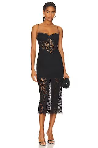 Bardot Olina Corset Midi Dress in Black from Revolve.com | Revolve Clothing (Global)