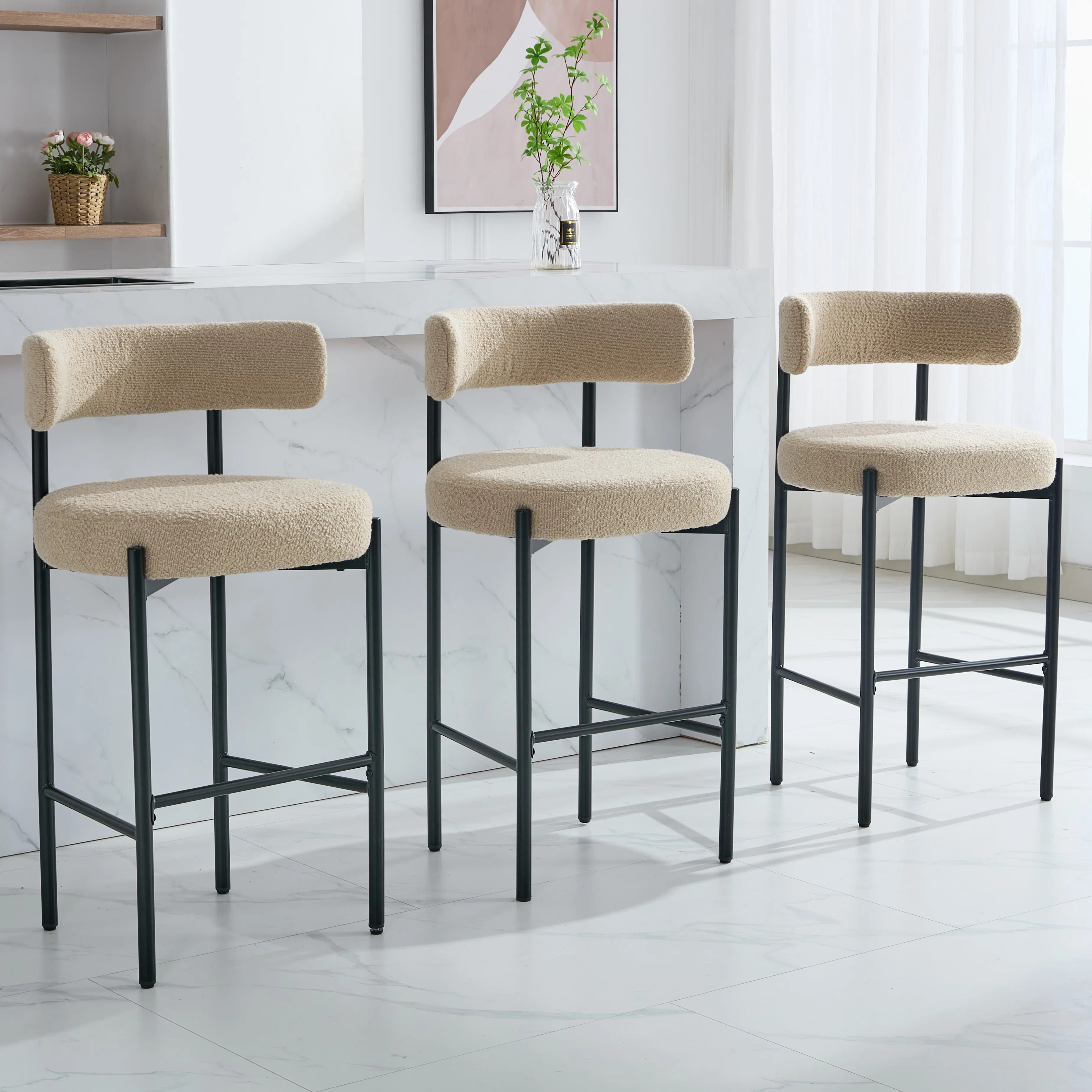 28" Boucle Upholstered Metal Counter Stool Set Of 2 | Wayfair North America