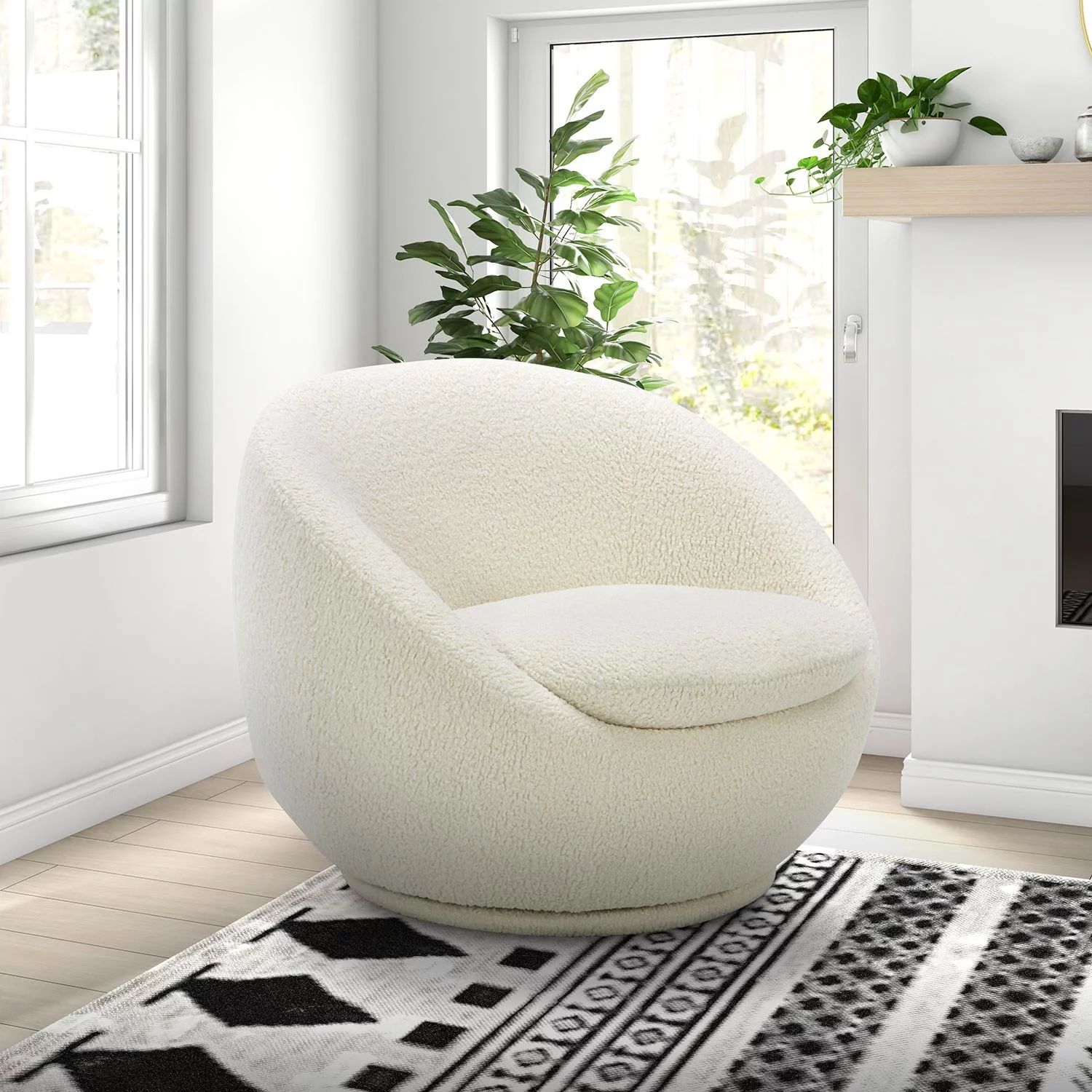 Better Homes & Gardens Sherpa Upholstered Swivel Chair, White | Walmart (US)