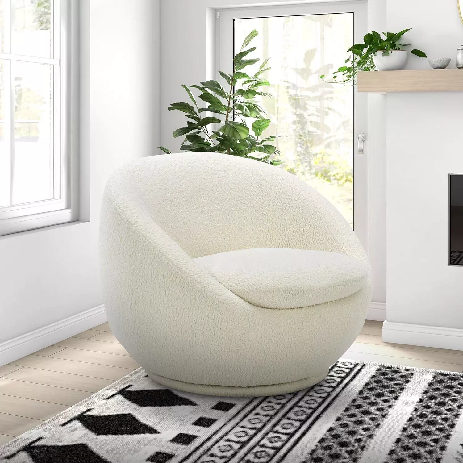 Cozy Swivel Chair, Chunky Melange, Black and White, West Elm