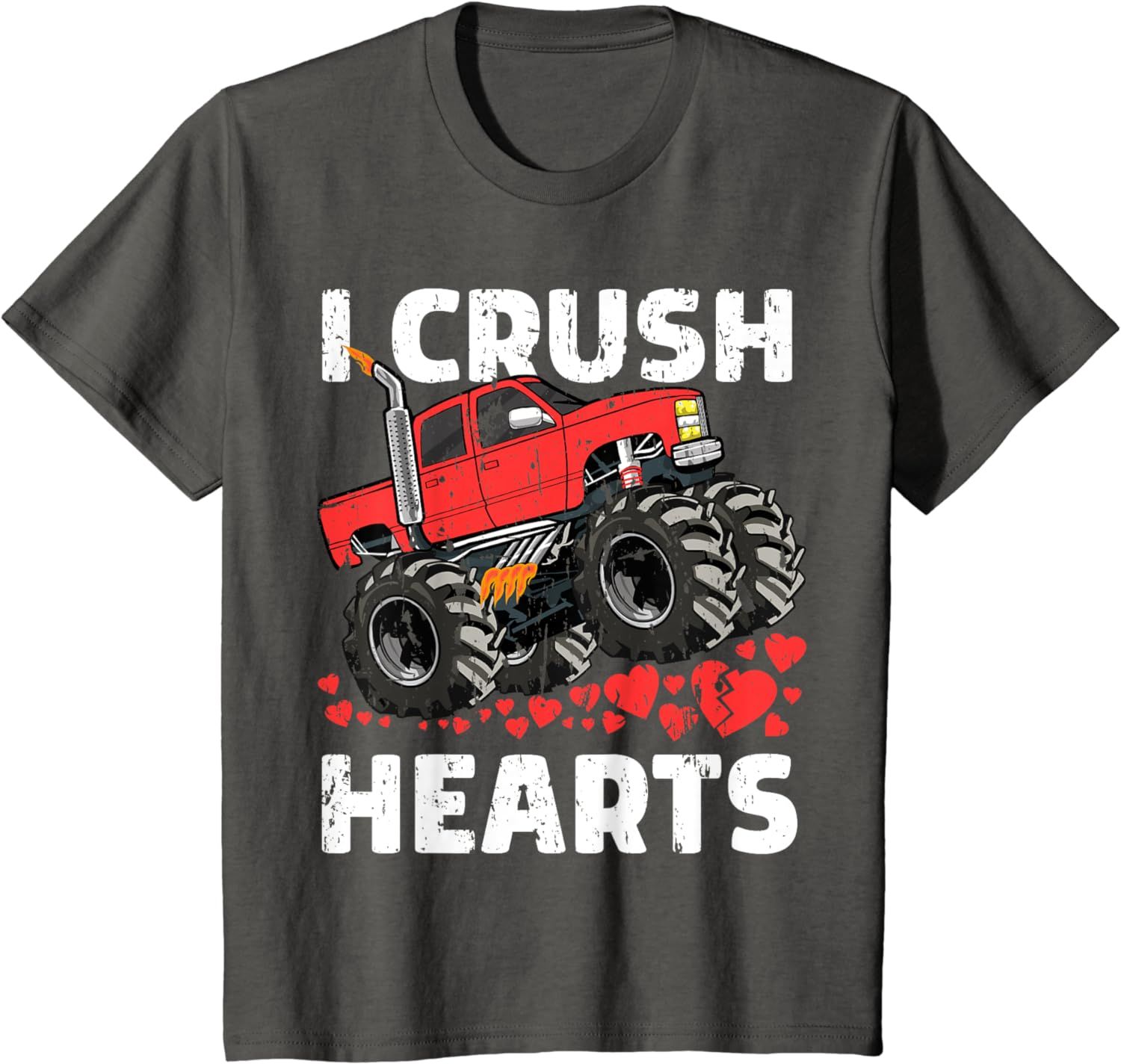Kids Valentines Day Monster Truck Boys Toddler I Crush Hearts T-Shirt | Amazon (US)