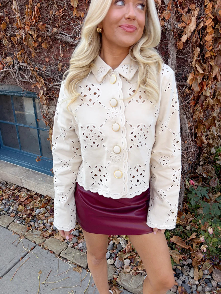Sloane Structured Eyelet-Cutout Jacket - Ivory | Ave and Liv Boutique