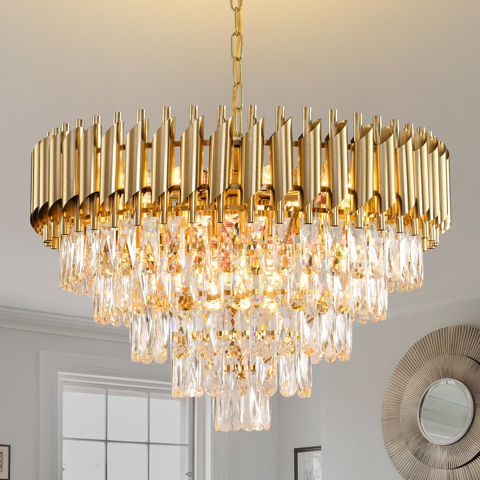 Gold Crystal Chandeliers Modern Round Chandelier for Dining Room 5 Tiers Ceiling Pendant Light Fi... | Amazon (US)
