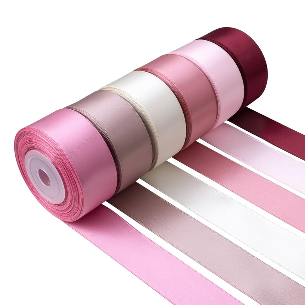 Rose Pink Satin Ribbon 1 Inch Wide Light Pink Dusty Rose Dusty Pink Ribbon Assorted Solid Color D... | Amazon (US)