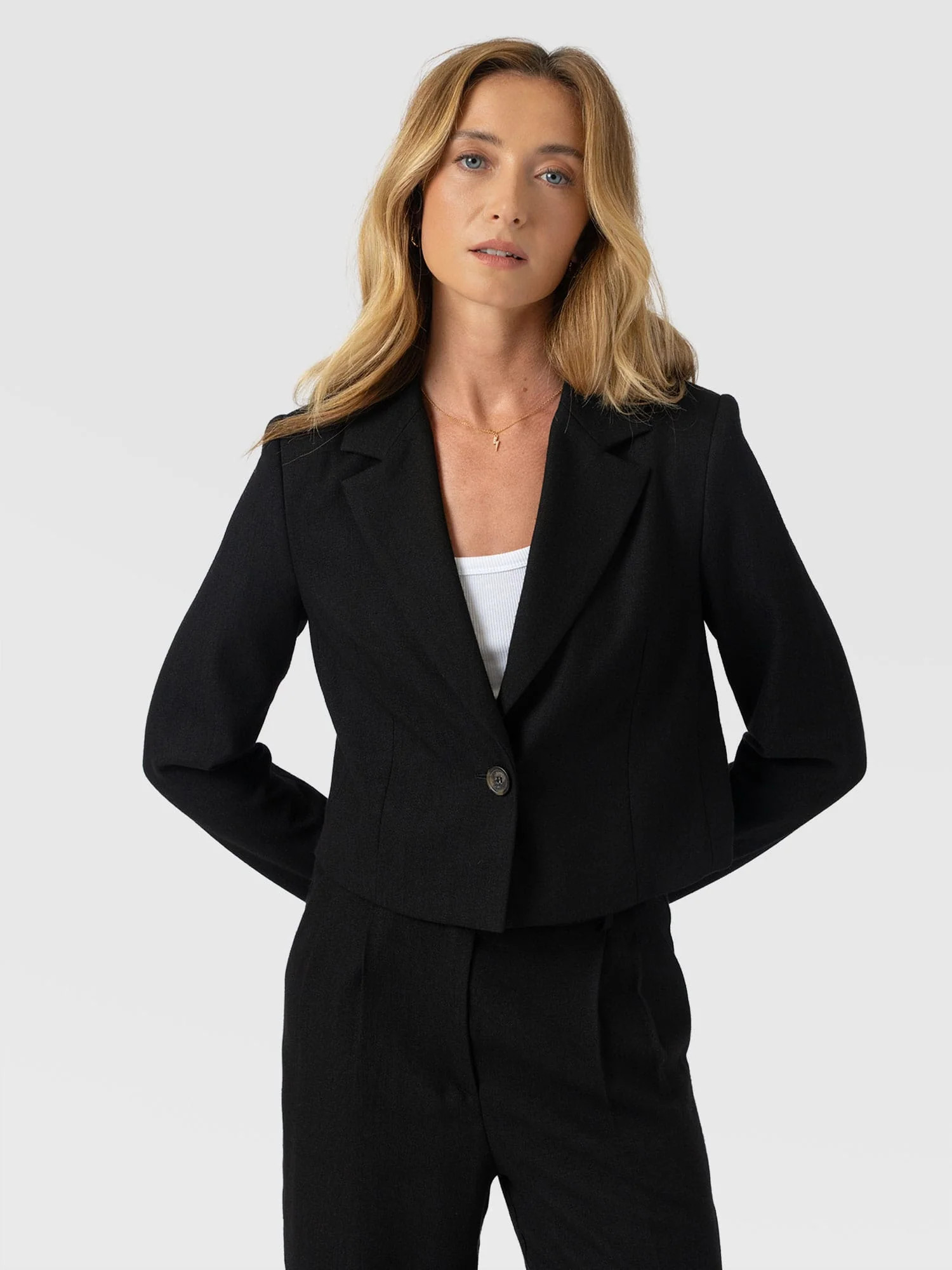 Astrid Cropped Blazer - Black | Saint + Sofia UK