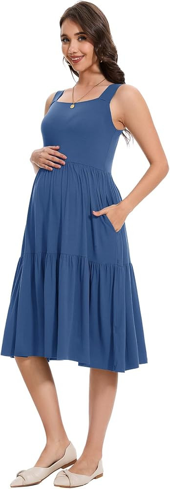 Smallshow Women's Maternity Tank Dress Long Ruffle Pregnancy Clothes Summer | Amazon (CA)