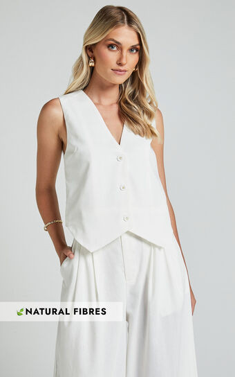 Kiraye Top - Linen Look Button Through Vest in Off White | Showpo (US, UK & Europe)
