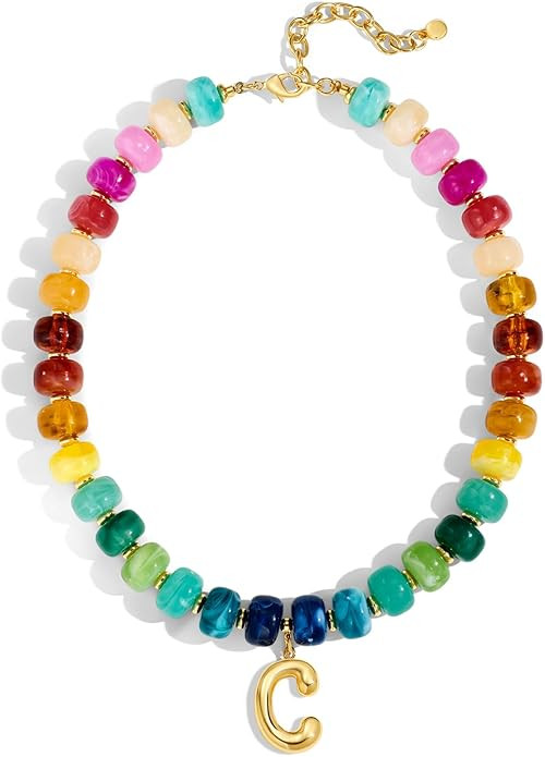 Initial Necklace for Women-Dainty 14K Gold Plated Bubble Letter Pendant Necklace Chunky Colorful ... | Amazon (US)