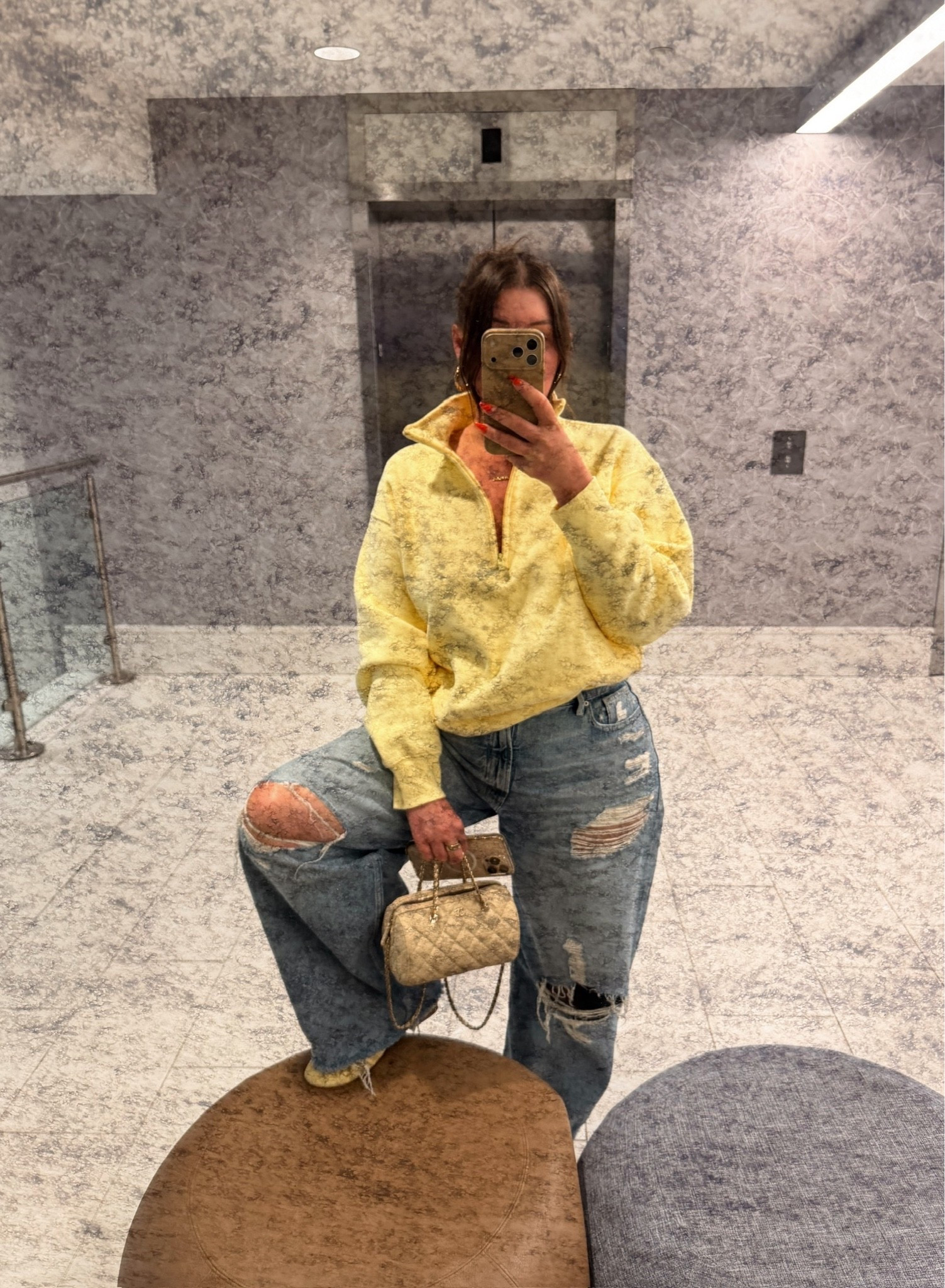 Distressed denim
Boyfriend cut top

#LTKdayinmylife #LTKootd