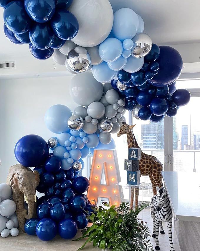 Wecepar 168pcs DIY Balloons Garland with Night Blue Macaron Blue Metallic Sliver Grey Balloon Arc... | Amazon (US)