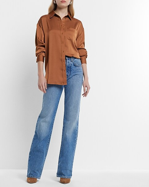 Satin Boyfriend Portofino Shirt | Express