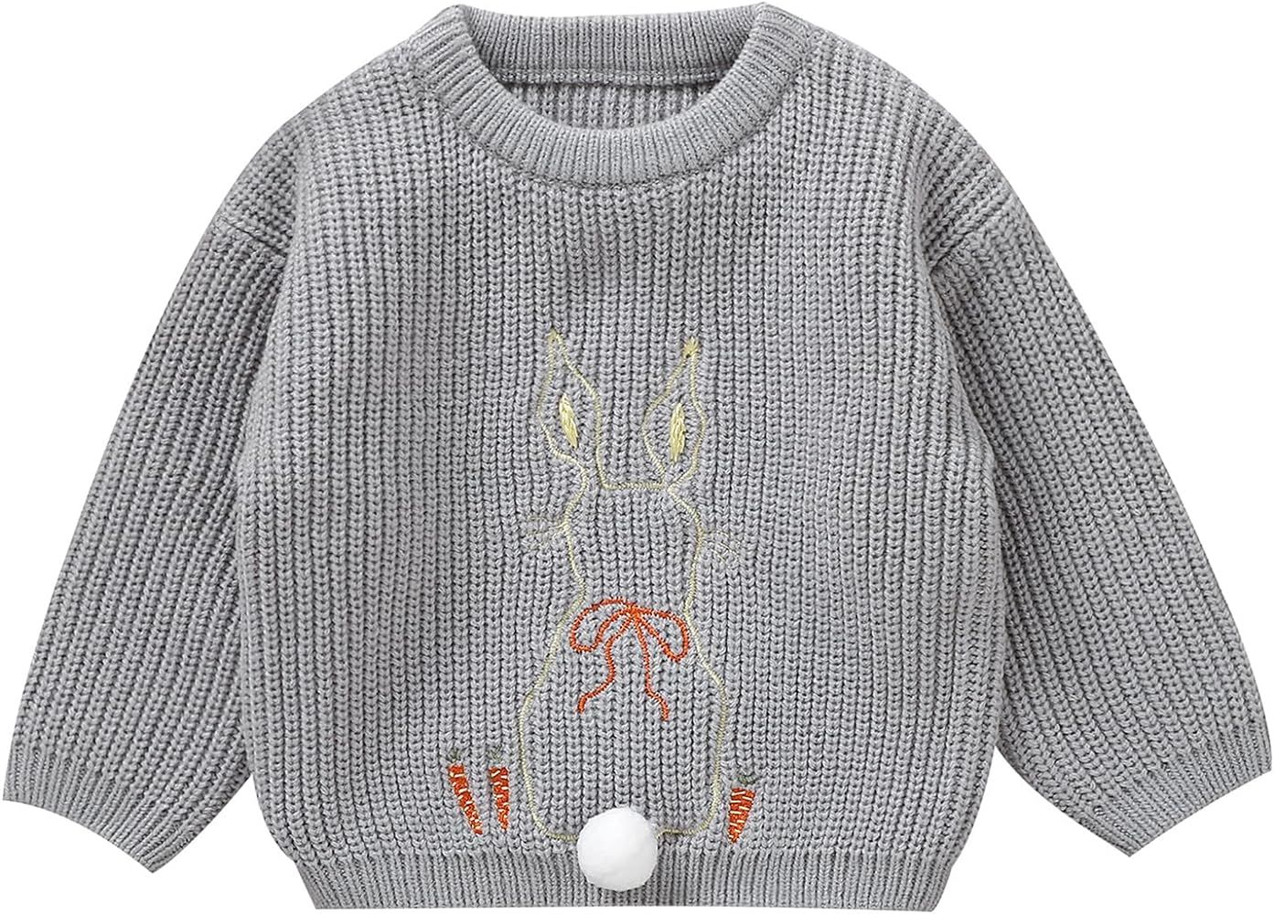 Toddler Baby Girl Easter Outfit Bunny Embroidery Long Sleeve Kint Sweater Infant Knitted Easter S... | Amazon (US)