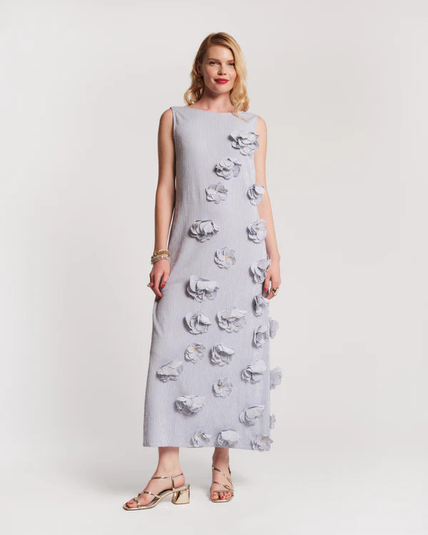 Origami Seersucker Dress - Blue | Frances Valentine