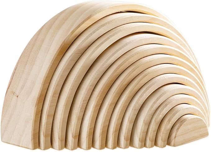Wooden Rainbow Stacking Toy, 12 Piece Natural Wood Rainbow Stacker, Extra Large Rainbow Stacking ... | Amazon (US)