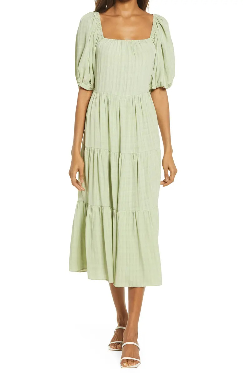Mila Puff Sleeve Ruffle Midi Dress | Nordstrom