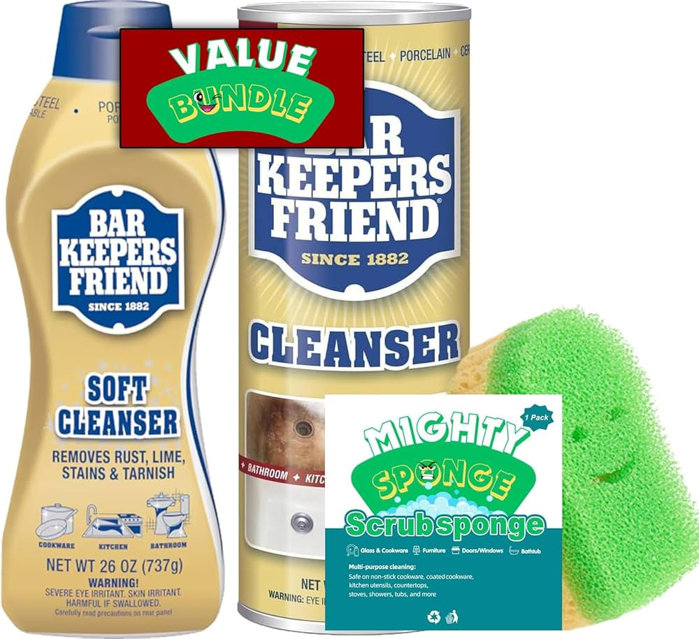 Mighty Sponge Bundle + Bar Keepers Friend Soft Cleanser + Powder Cleanser - 26-fl oz Citrus Liqui... | Amazon (US)