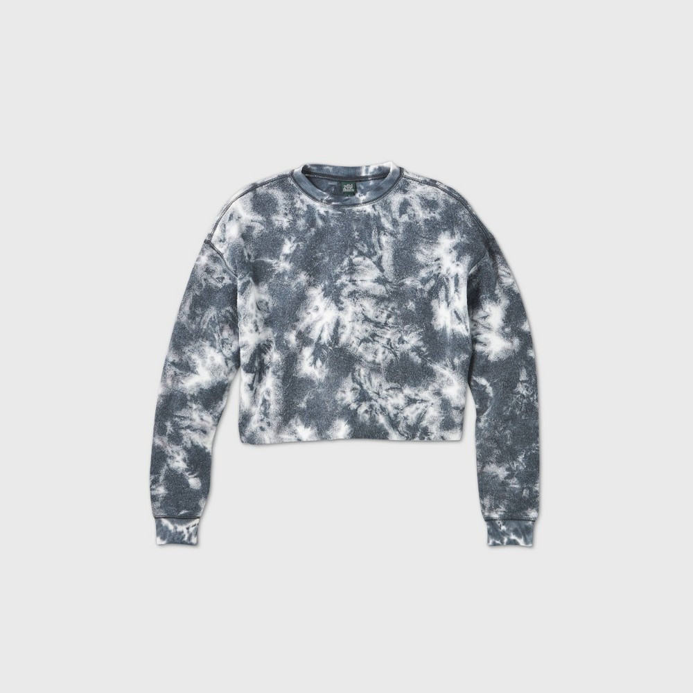 Women's Tie-Dye Reverse Fleece Pullover - Wild Fable Charcoal/White L | Target