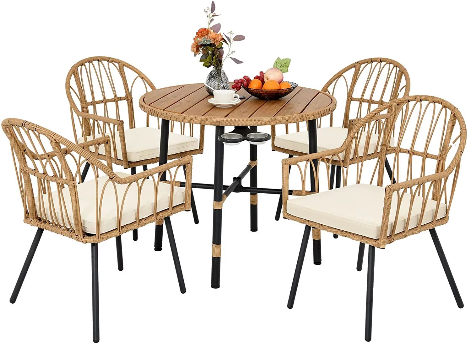 YITAHOME 5 Pieces Outdoor Patio Dining Table Chair Set,Wicker Patio Dining Set,Outdoor Rattan Din... | Walmart (US)