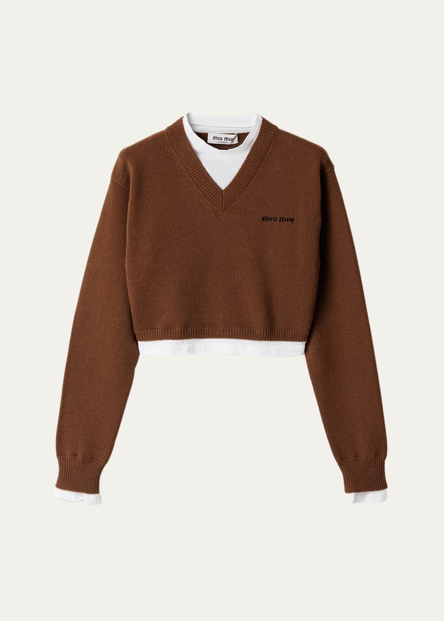 V-Neck Layered Cashmere Knit Crop Sweater | Bergdorf Goodman
