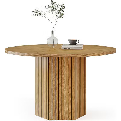 Tribesigns Wood Dining Table for Dining Room, Round 47 inch Dinner Table for 4 People with Pedestal Base and Circle Oak Tabletop, Brown | Target