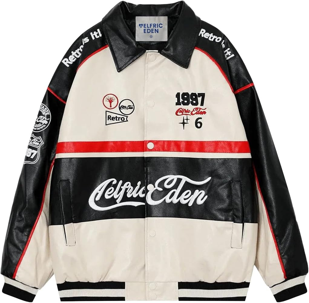 Aelfric Eden Faux Leather Racing Jacket Oversized Motorcycle Biker Racer Jackets Streetwear Unise... | Amazon (US)