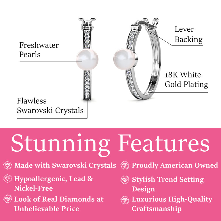 Cate & Chloe Nyla 18k White Gold Plated Pearl Hoop Earrings with Swarovski Crystals | Women's Sil... | Walmart (US)